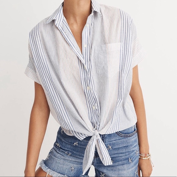 Madewell Tops - Madewell Short-Sleeve Tie-Front Shirt